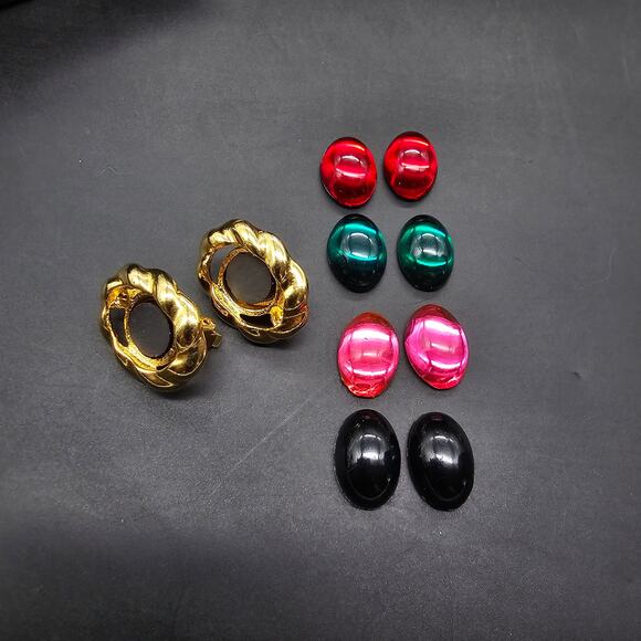 Interchangeable Clip On Earrings Gold Tone Moghul Cabochon Vintage Jewelry - Picture 10 of 10